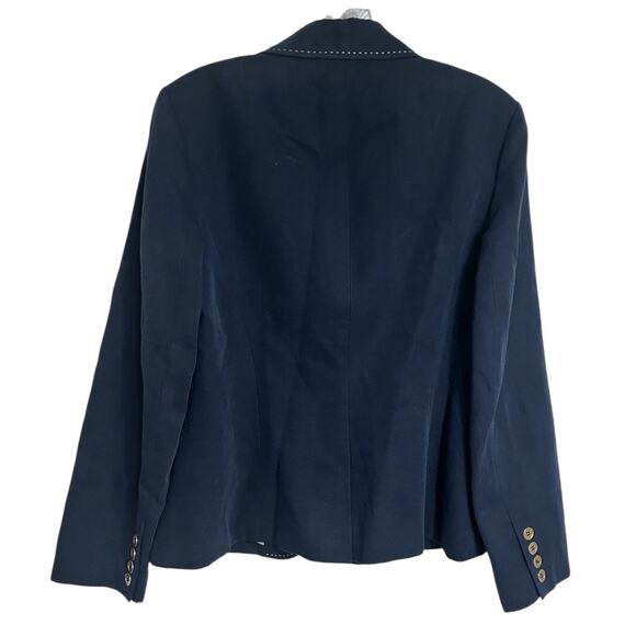 Talbots Navy Gold Button Blazer Women’s 4 Contrast Stitch Structured Flap Pocket - Picture 2 of 8
